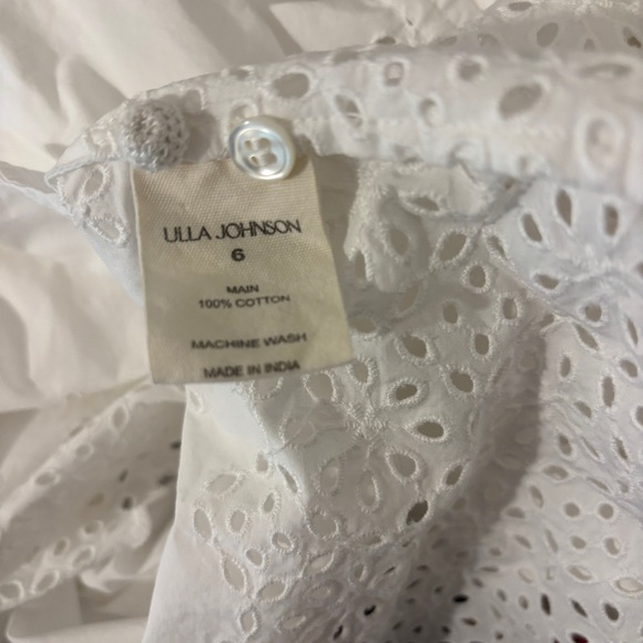 ULLA JOHNSON Gemma Shirt Dress Cowrie White Eyelet Statement Colla Size 6 Medium - Picture 11 of 16